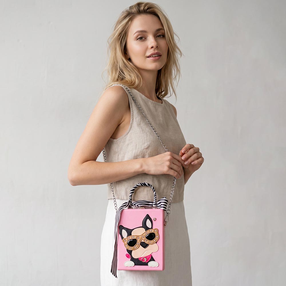 Pink Cute Dog Box Purse Crossbody Bag