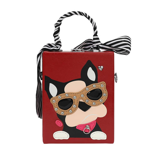 Red Cute Dog Box Purse Crossbody Bag - M H W ACCESSORIES LLC