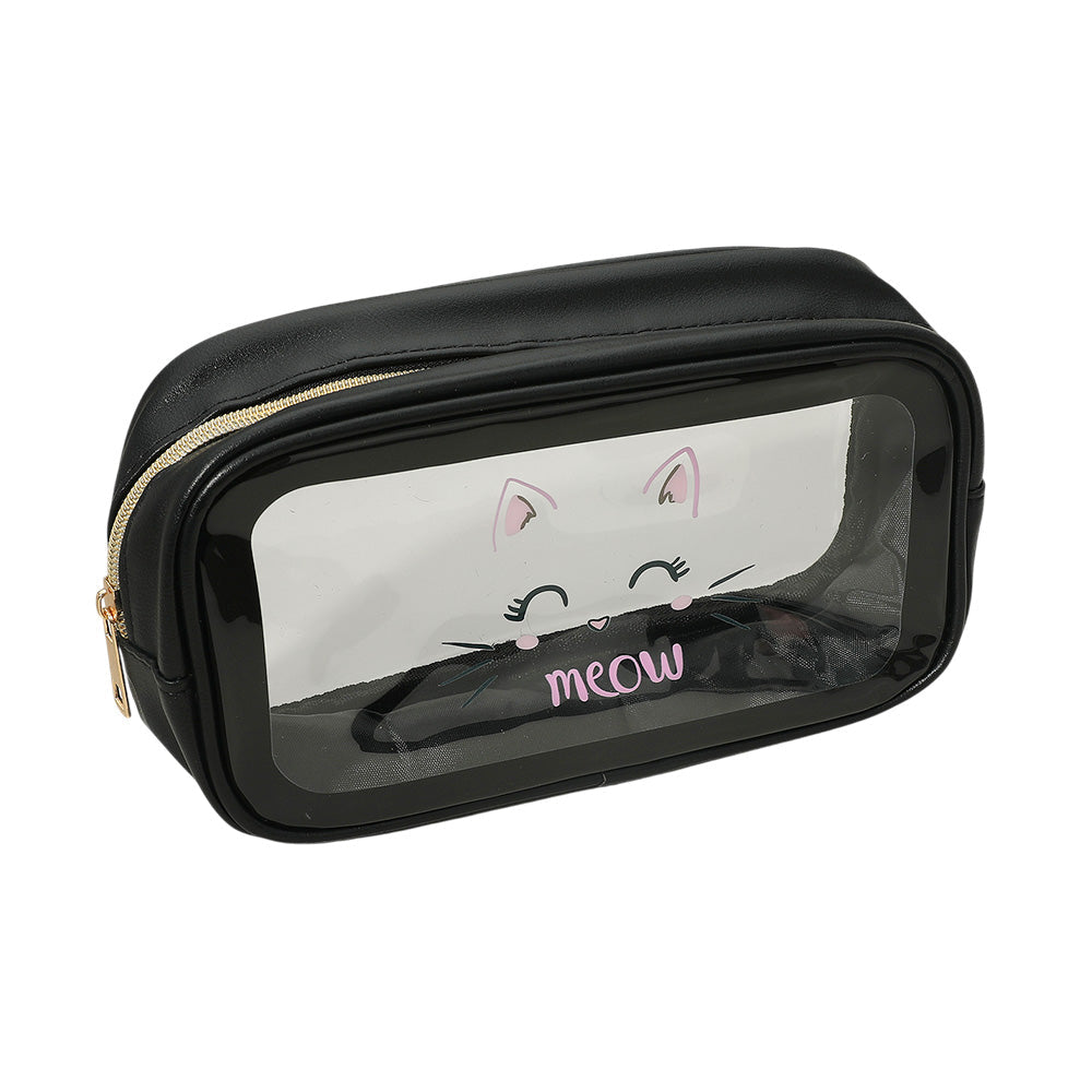 Black Meow Cat Face Printed Transparent Travel Cosmetic Pouch Bag M H W ACCESSORIES LLC Black Meow Cat Face Printed Transparent Travel Cosmetic Pouch Bag