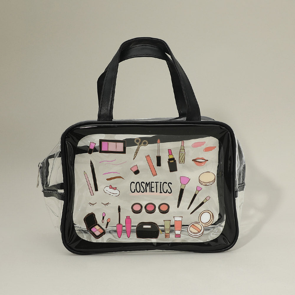 Black Clear Double Handle Cosmetic Organizer Shoulder Bag M H W ACCESSORIES LLC Black Clear Double Handle Cosmetic Organizer Shoulder Bag