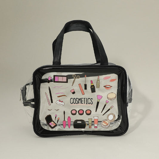 Black Clear Double Handle Cosmetic Organizer Shoulder Bag M H W ACCESSORIES LLC Black Clear Double Handle Cosmetic Organizer Shoulder Bag