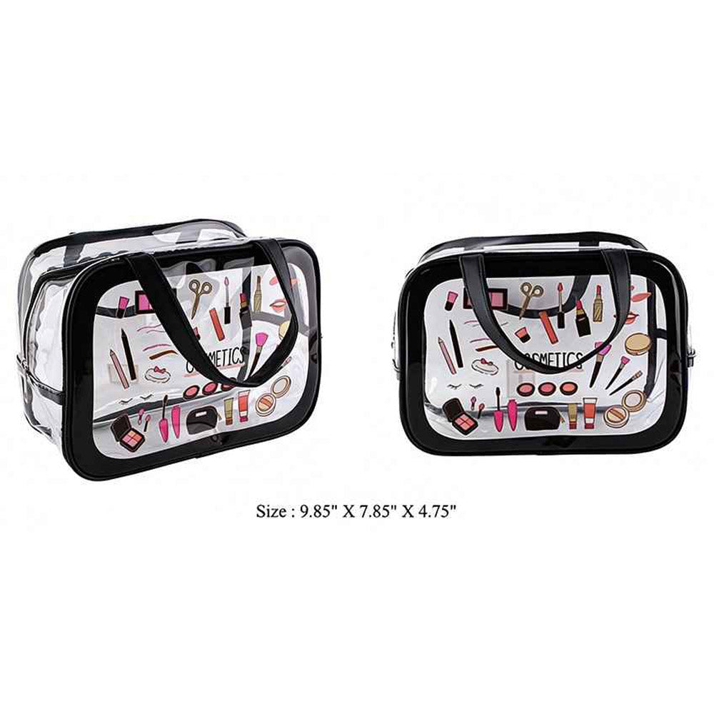 Black Clear Double Handle Cosmetic Organizer Shoulder Bag M H W ACCESSORIES LLC Black Clear Double Handle Cosmetic Organizer Shoulder Bag