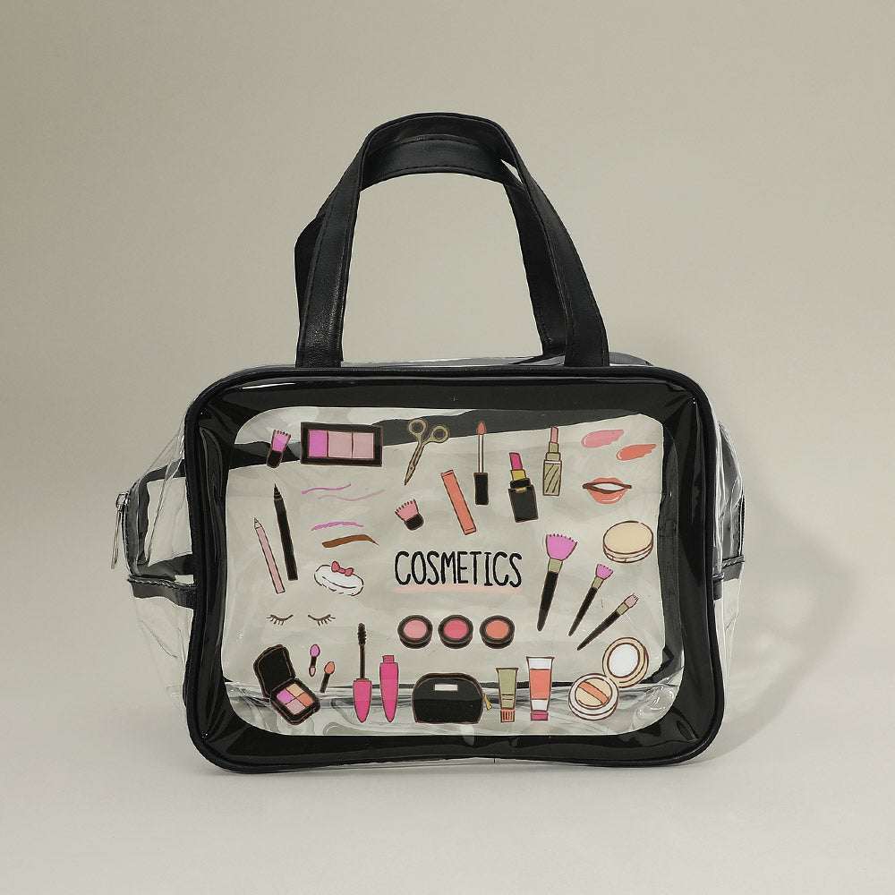 Black Clear Double Handle Cosmetic Organizer Shoulder Bag M H W ACCESSORIES LLC Black Clear Double Handle Cosmetic Organizer Shoulder Bag