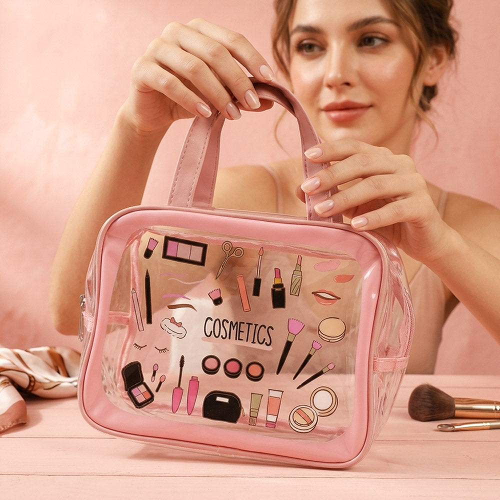Pink Clear Double Handle Cosmetic Organizer Shoulder Bag M H W ACCESSORIES LLC Pink Clear Double Handle Cosmetic Organizer Shoulder Bag