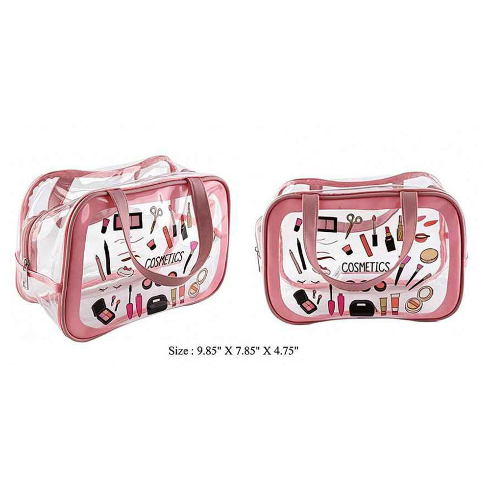 Pink Clear Double Handle Cosmetic Organizer Shoulder Bag M H W ACCESSORIES LLC Pink Clear Double Handle Cosmetic Organizer Shoulder Bag
