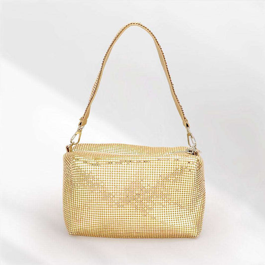 Gold Bling Rectangle Tote / Crossbody Bag - M H W ACCESSORIES LLC
