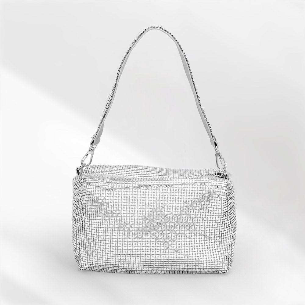 Silver Bling Rectangle Tote / Crossbody Bag for Women - M H W ACCESSORIES LLC