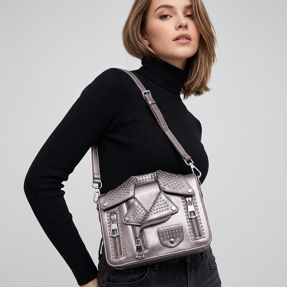 Studded Bronx Faux Leather Jacket Designed Crossbody Bag M H W ACCESSORIES LLC Studded Bronx Faux Leather Jacket Designed Crossbody Bag