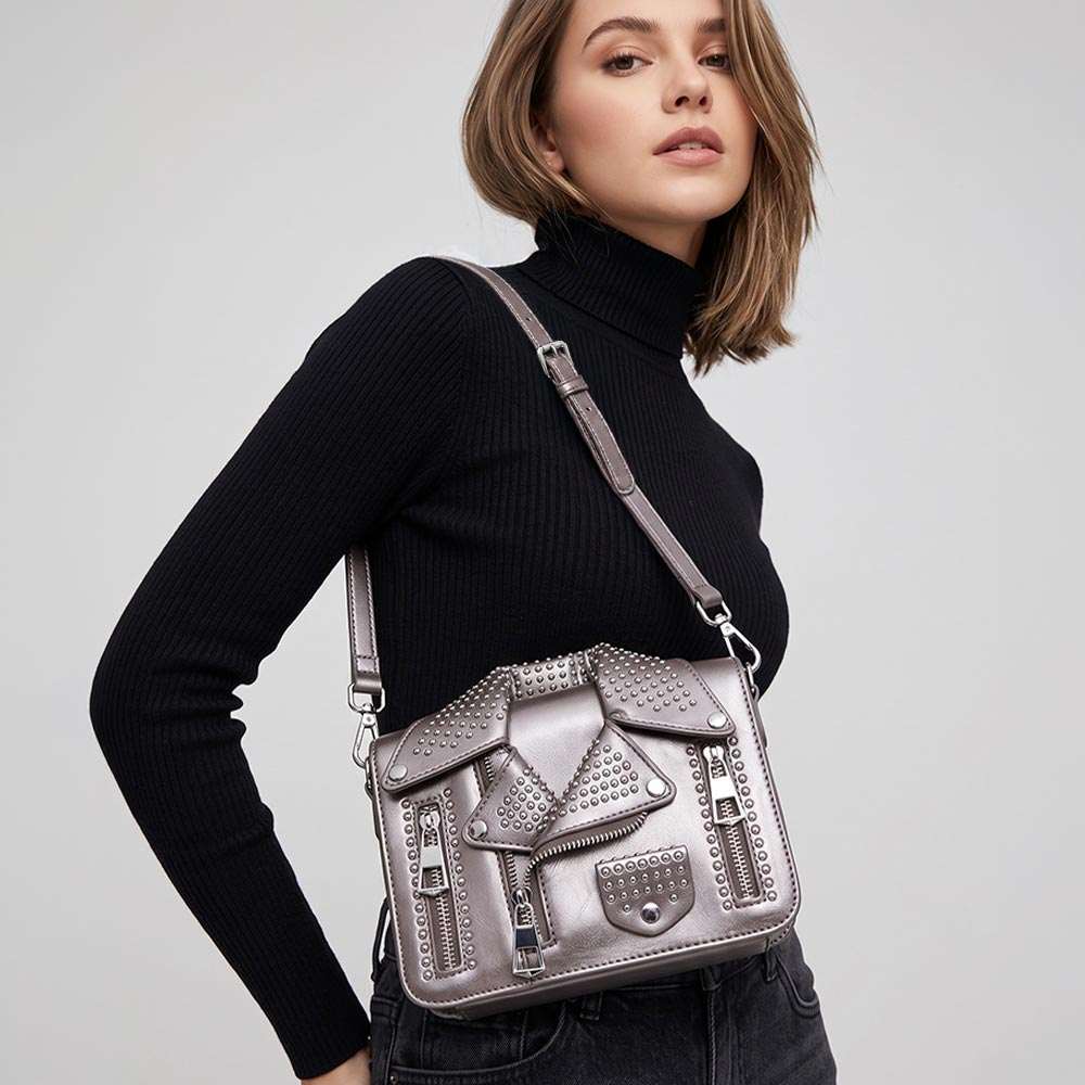 Studded Bronx Faux Leather Jacket Designed Crossbody Bag M H W ACCESSORIES LLC Studded Bronx Faux Leather Jacket Designed Crossbody Bag