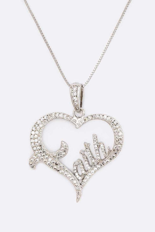 Faith Cubic Zirconia Heart Necklace - M H W ACCESSORIES LLC