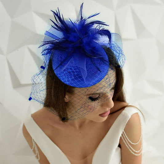Feather Blue Mesh Fascinator / Headband - M H W ACCESSORIES LLC