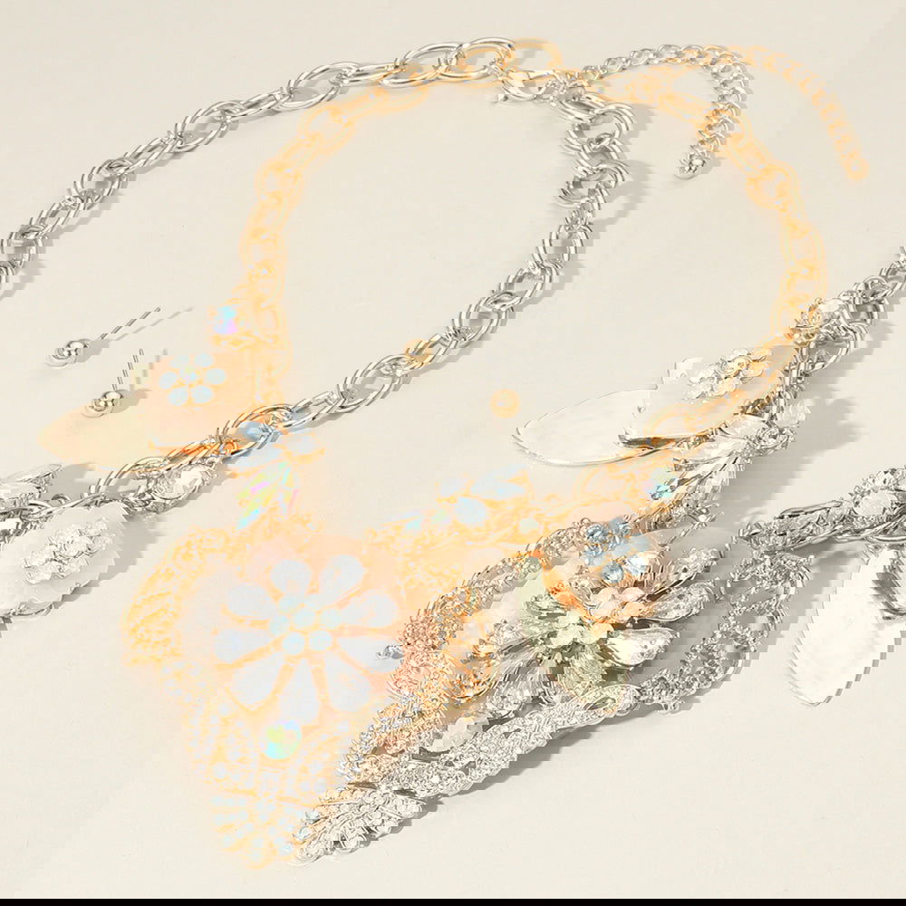 Flower Gold Embellished Resin Pendant Statement Necklace - M H W ACCESSORIES LLC