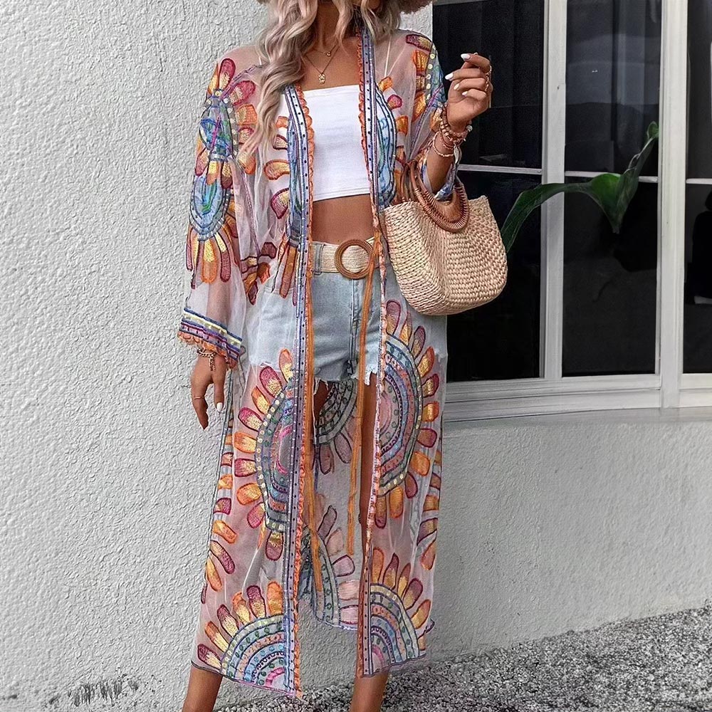Flower Tie dye Printed Kimono Poncho - M H W ACCESSORIES LLC