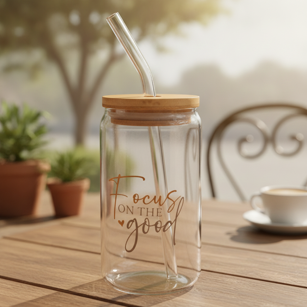 Focus On The Good Gold & Gray Glass Tumbler M H W ACCESSORIES LLC Focus On The Good Gold & Gray Glass Tumbler