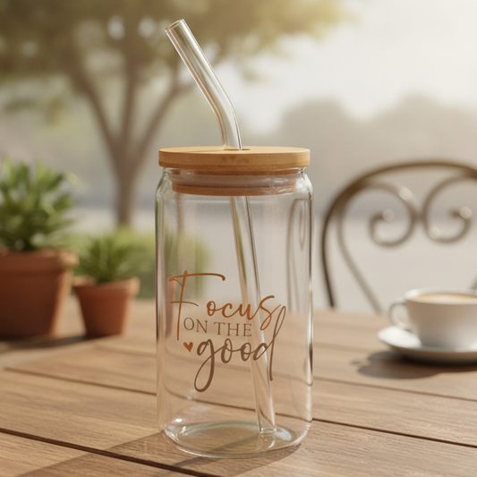 Focus On The Good Gold & Gray Glass Tumbler M H W ACCESSORIES LLC Focus On The Good Gold & Gray Glass Tumbler