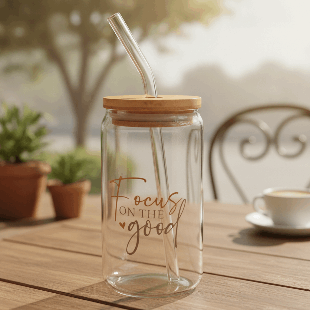 Focus On The Good Gold & Gray Glass Tumbler M H W ACCESSORIES LLC Focus On The Good Gold & Gray Glass Tumbler