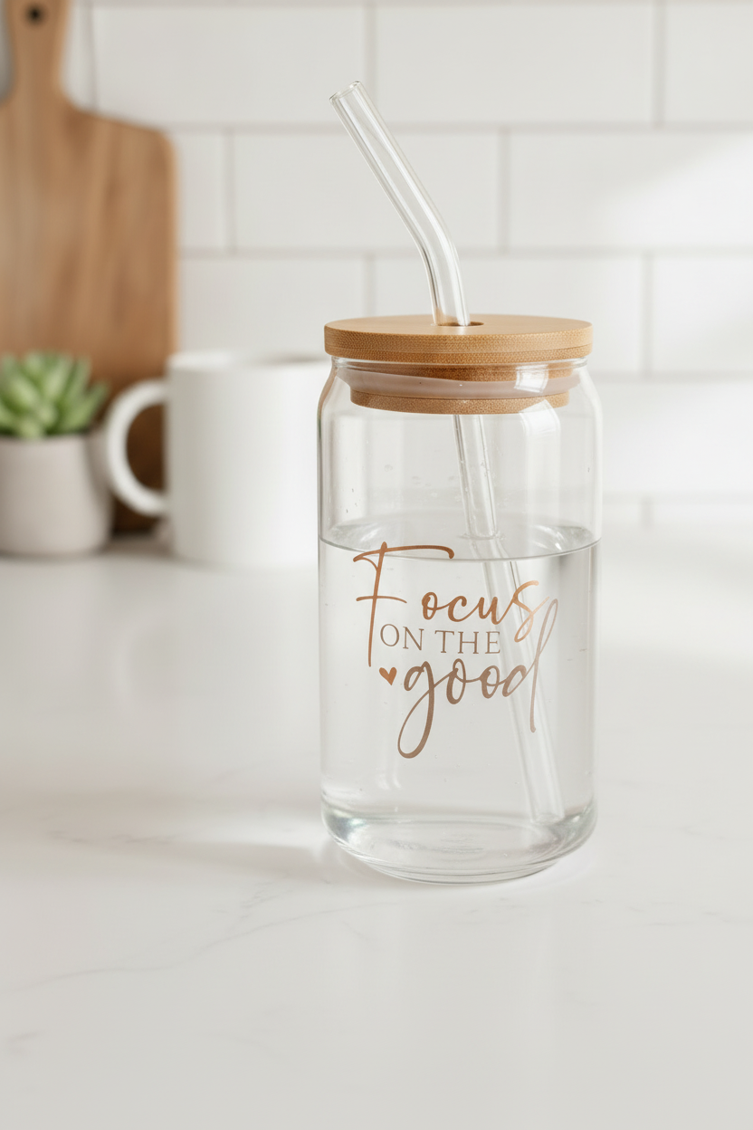 Focus On The Good Gold & Gray Glass Tumbler M H W ACCESSORIES LLC Focus On The Good Gold & Gray Glass Tumbler