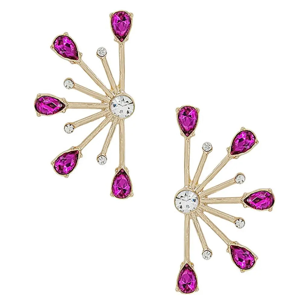 Fuchsia Pink Teardrop Spike Crystal Earrings for Women - M H W ACCESSORIES LLC