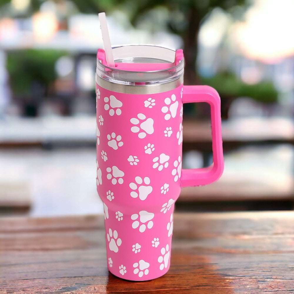 Fuchsia Pink Paw Print Tumbler - M H W ACCESSORIES LLC