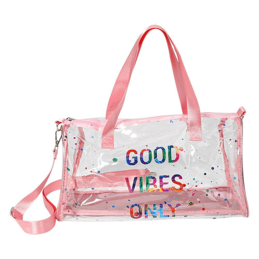 GOOD VIBES ONLY Message Printed Transparent Boston Bag / Crossbody Bag - M H W ACCESSORIES LLC