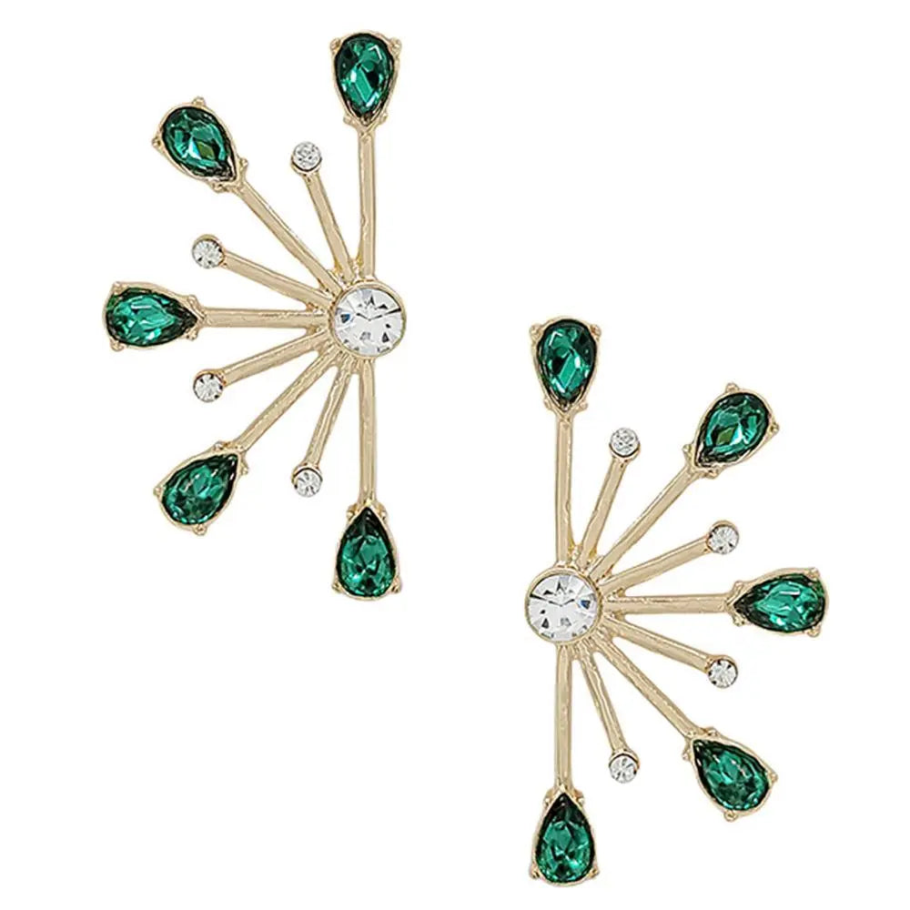 GREEN SPIKE METAL TEARDROP CRYSTAL EARRING-MHWACCESSORIES - M H W ACCESSORIES LLC