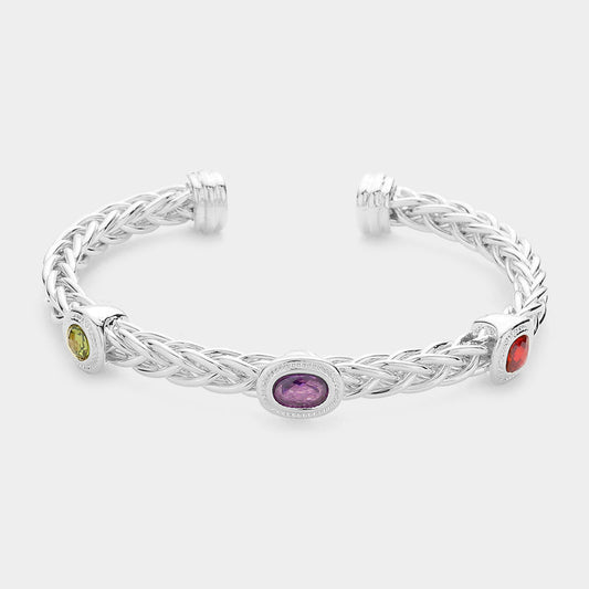 Geometric CZ Stone Embellished Cuff Bracelet- M H W ACCESSORIES - M H W ACCESSORIES LLC