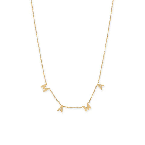 Gold 16" + 2" 14 Karat Gold Plated "MAMA" Charm Necklace - M H W ACCESSORIES LLC