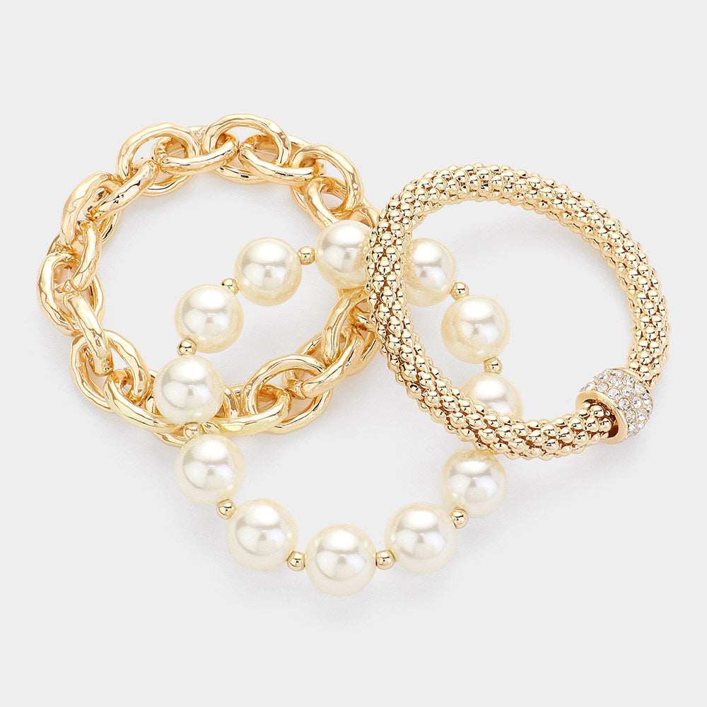Gold Ball Metal Chain Stretch Layered Bracelets-M H W ACCESSORIES - M H W ACCESSORIES LLC