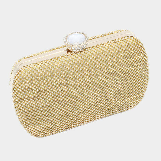 Gold Bling Rectangle Evening Clutch / Crossbody Bag - M H W ACCESSORIES LLC