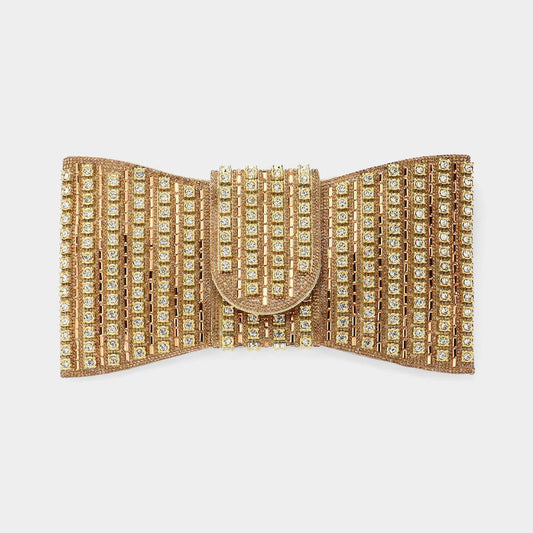 Gold Bling Studded Bow Shaped Clutch Bag - M H W ACCESSORIES LLC