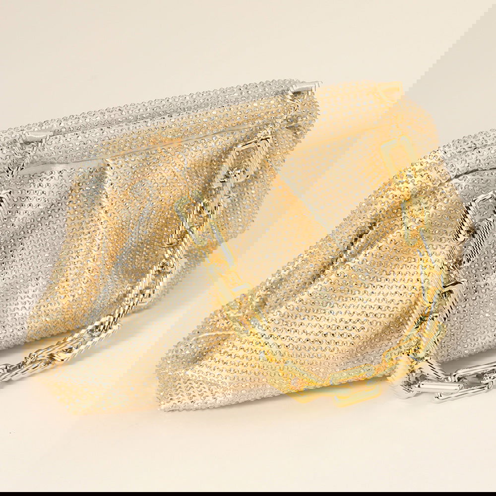 Gold Bling Studded Chunky Chain Strap Evening Clutch Bag / Crossbody Bag - M H W ACCESSORIES LLC