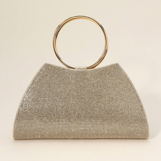Gold Bling Studded Ring Top Handle Evening Bag / Crossbody Bag - M H W ACCESSORIES LLC