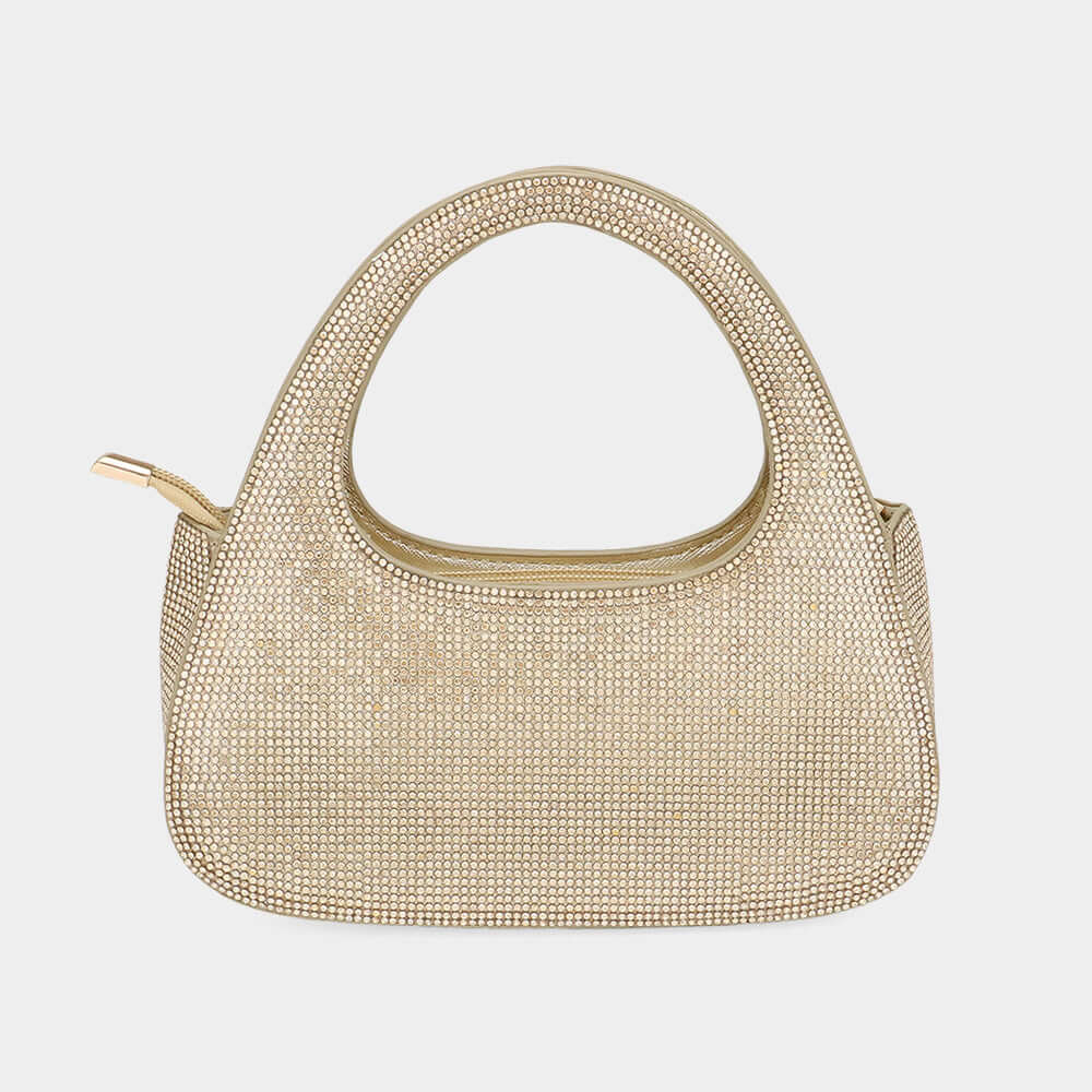 Gold Bling Studded Top Handle Evening Bag / Crossbody Bag - M H W ACCESSORIES LLC