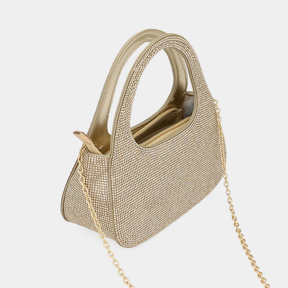 Gold Bling Studded Top Handle Evening Bag / Crossbody Bag - M H W ACCESSORIES LLC