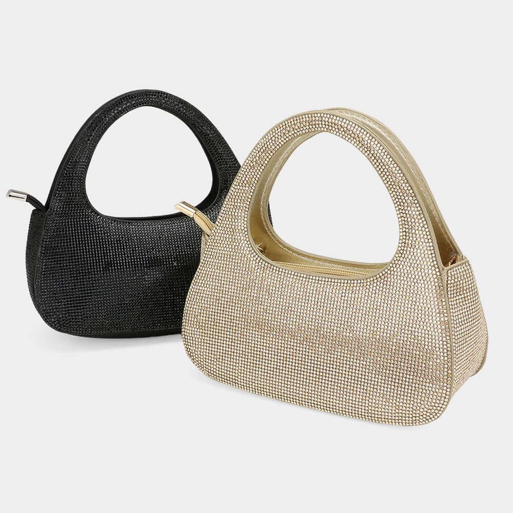 Gold Bling Studded Top Handle Evening Bag / Crossbody Bag - M H W ACCESSORIES LLC