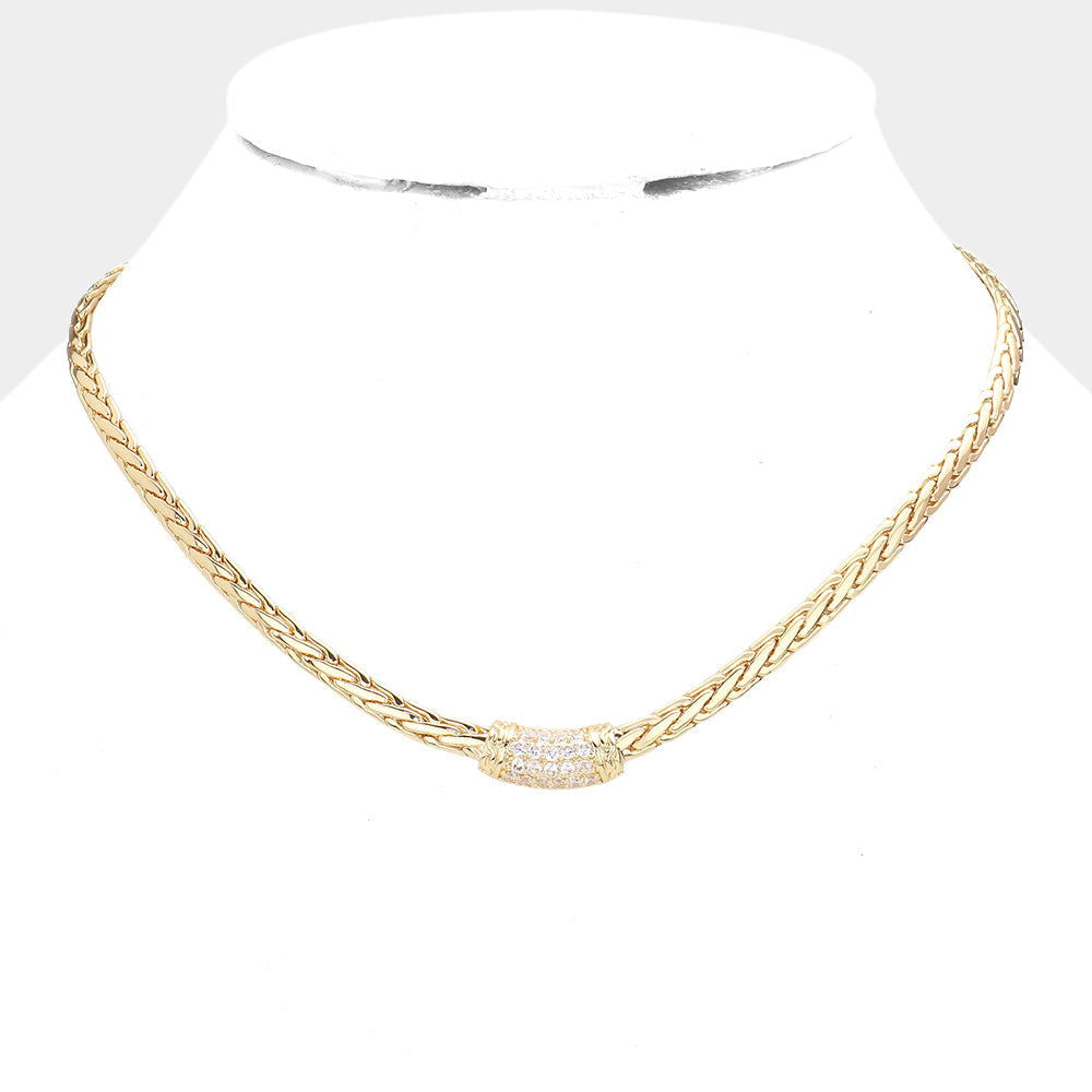 Gold CZ Embellished Brass Metal Necklace- M H W ACCESSORIES - M H W ACCESSORIES LLC