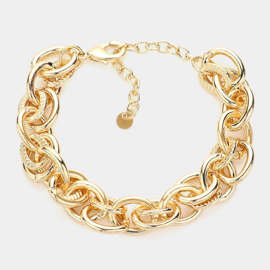 Gold Chunky Metal Multi Chain Bracelet - M H W ACCESSORIES LLC