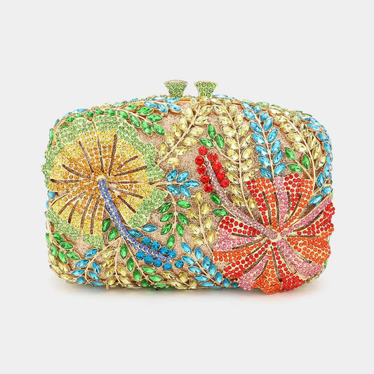 Gold Crystal Rhinestone Floral Clutch / Tote / Shoulder BagF - M H W ACCESSORIES LLC