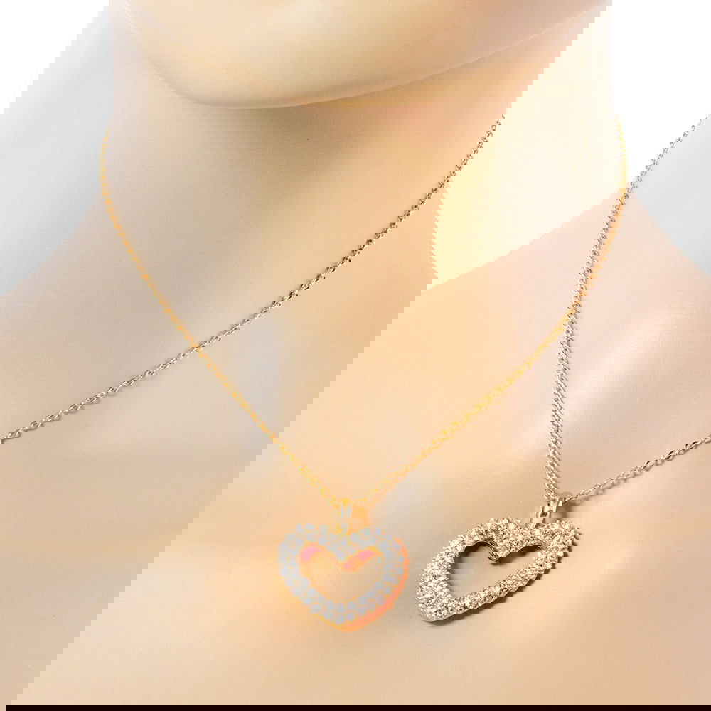Gold Cubic Zirconia Open Heart Pendant Necklace for Women - M H W ACCESSORIES LLC