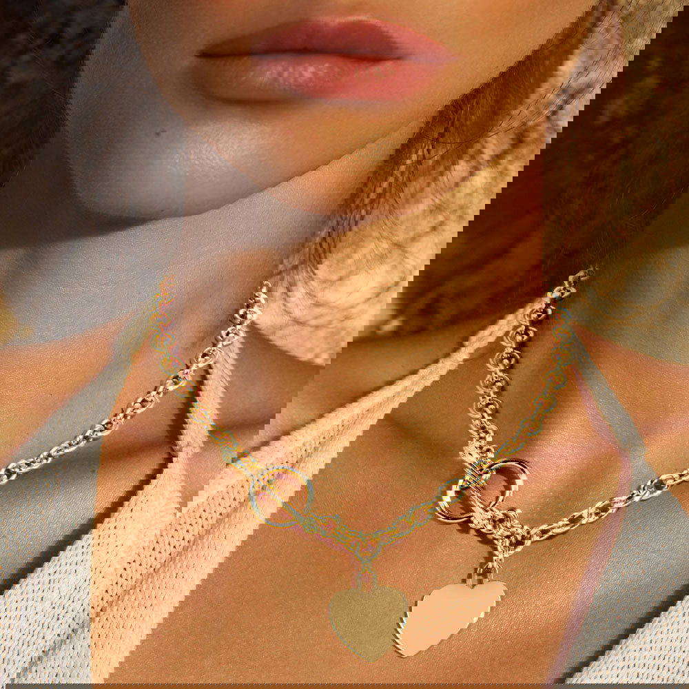 Gold Dipped Brass Metal Heart Lock Pendant Toggle Necklace - M H W ACCESSORIES LLC