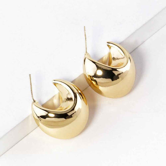 Gold Dipped Chunky Crescent Hoop Earrings-M H W ACCESSORIES