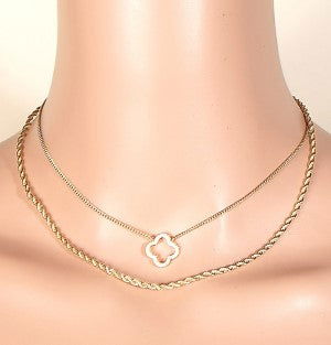 Gold Dipped Cz Clover Pendant Layered Rope Chain Necklace - M H W ACCESSORIES LLC