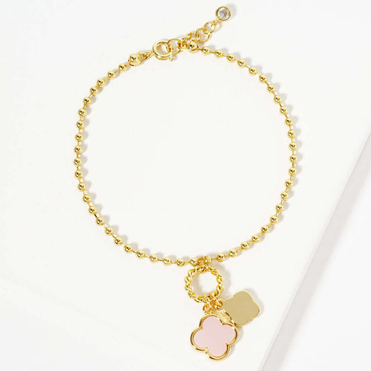 Gold Dipped Double Pink Quatrefoil Charm Bracelet - M H W ACCESSORIES LLC