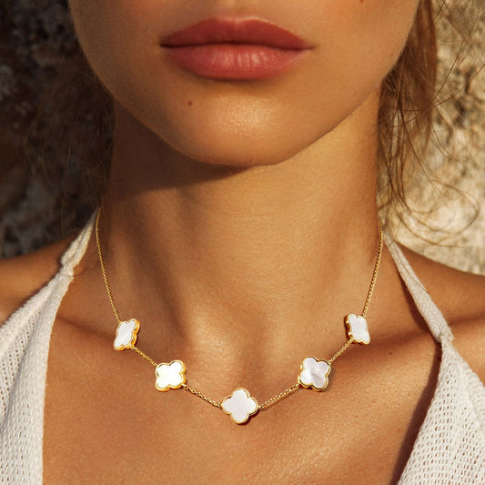 Gold Dipped Gold Quatrefoil Pendant Link Necklace - M H W ACCESSORIES LLC