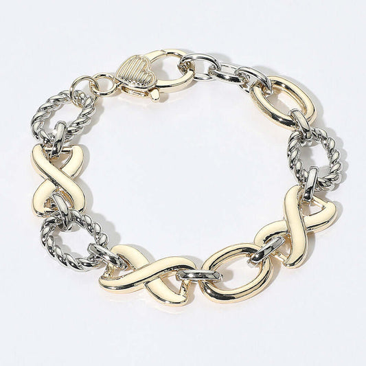 Gold Dipped Metal Chunky Two-Tone Crisscross Oval Ring Link Chain Bracelet - M H W ACCESSORIES LLC