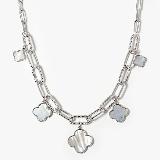Gold Dipped Mother Of Pearl Multi Quatrefoil Pendant Necklace - M H W ACCESSORIES LLC