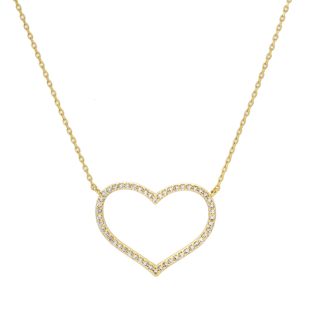 Gold Dipped Open Heart CZ Pendant Necklace - M H W ACCESSORIES LLC