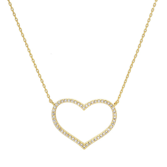 Gold Dipped Open Heart CZ Pendant Necklace - M H W ACCESSORIES LLC