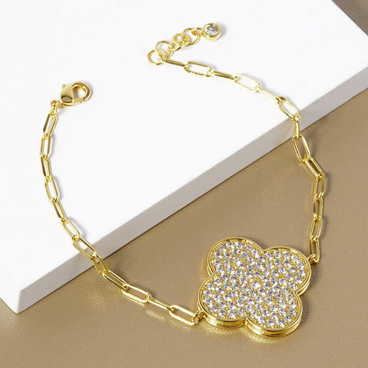 Gold Dipped Quatrefoil Charm Paper Clip Chain Bracelet - M H W ACCESSORIES LLC