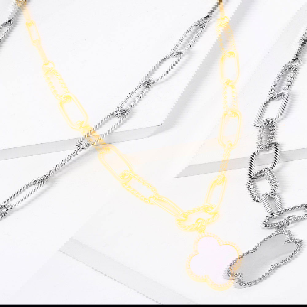 Gold Dipped Quatrefoil Pendant Paperclip Chain Necklace - M H W ACCESSORIES LLC